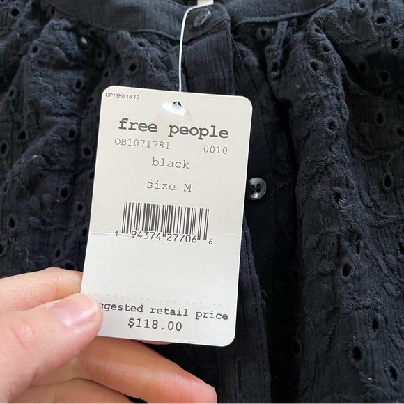 FREE PEOPLE Maddison eyelet button down in black - Picture 5 of 7